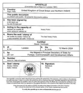 UK Foreign Office Apostille